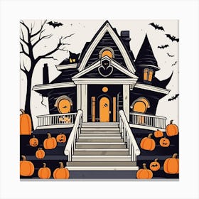 Halloween House With Pumpkins 15 Canvas Print