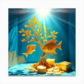 Gold Fish And Tree Canvas Print