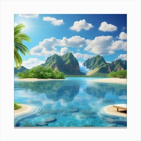 Tropical Island With Palm Trees Canvas Print