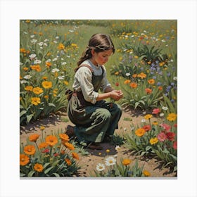 Girl In A Field Of Flowers Canvas Print