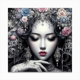 Chinese Woman With Flowers Canvas Print