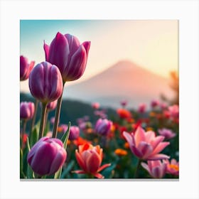 Pink Tulips In Spring Canvas Print