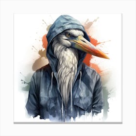 Watercolour Cartoon Heron In A Hoodie 3 Canvas Print