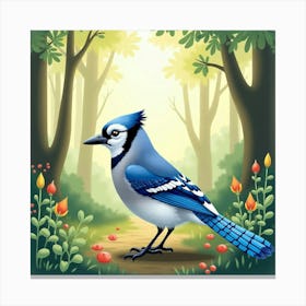 Blue Jay In The Forest Canvas Print