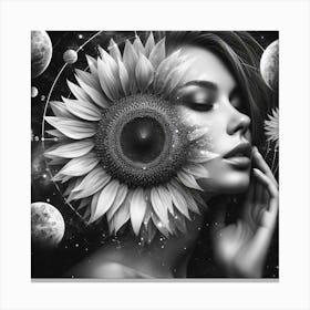 Sunflower Girl In Space Canvas Print