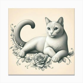 Cat With Roses Canvas Print