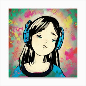 Girl With Headphones Canvas Print