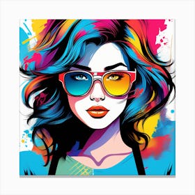 Colorful Girl With Sunglasses Canvas Print