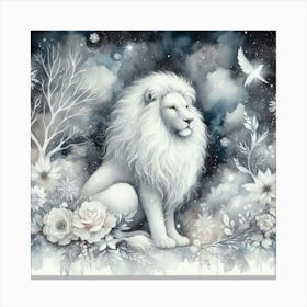 Lion In The Snow 1 Canvas Print