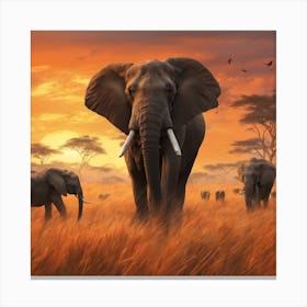 Elephants In The Savannah Canvas Print