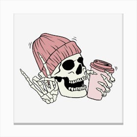 Skull With Coffee Canvas Print