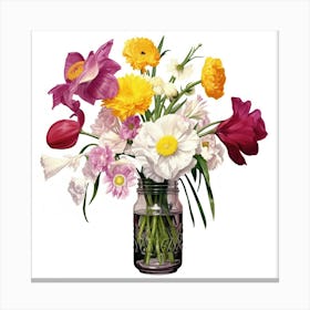 Daffodils In Mason Jar Canvas Print