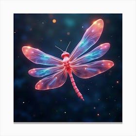 An Abstract Dragonfly With Wings Of Shimmering, Neon Light Fluttering In A Cosmic Garden 1 Canvas Print