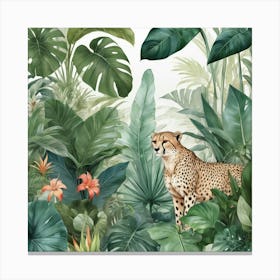 Indoor Tropical Plant Jungle With Cheetah Art Print 0 Canvas Print