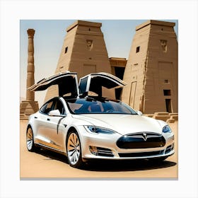 A painting of a Tesla car in the era of the Pharaohs CAR Canvas Print