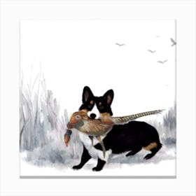 Corgi Dog With Pheasant Canvas Print