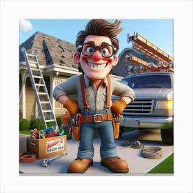 Cartoon Home Repair Man Canvas Print