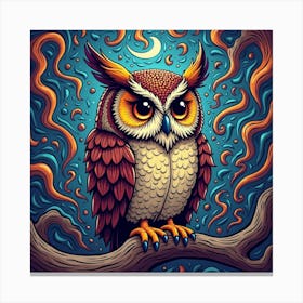 An Owl With A Background Of Swirling, Psychedelic Patterns Canvas Print