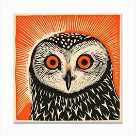 Retro Bird Lithograph Snowy Owl 1 Canvas Print
