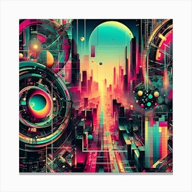 An Abstract Dadaist Collage In Neon Tones And 4k Resolutions Of A Post Apocalyptic World Canvas Print