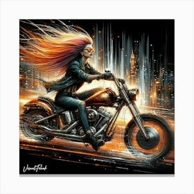 Night Rider On A Motorcycle Canvas Print