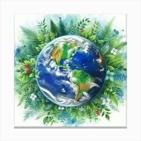 Earth With Leaves And Flowers Canvas Print