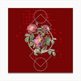 Vintage Rose of Love Bloom Botanical with Geometric Line Motif and Dot Pattern n.0030 Canvas Print