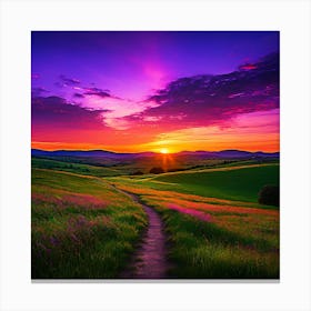 Sunset In The Field Canvas Print