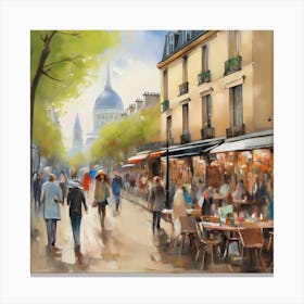 Paris Cafe Street.Cafe in Paris. spring season. Passersby. The beauty of the place. Oil colors.28 Canvas Print