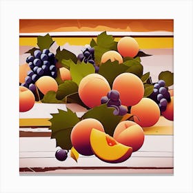Peaches And Grapes On Stripes Canvas Print