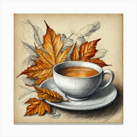 Autumn Leaves And Cup Of Tea Canvas Print