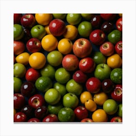 Colorful Apples On A Blue Background Canvas Print