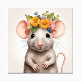 Floral Baby Rat Nursery Illustration (35) Canvas Print