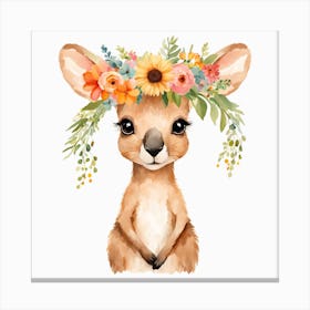 Floral Baby Kangaroo Nursery Illustration (7) Canvas Print