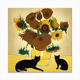 Sunflowers And Cats Canvas Print