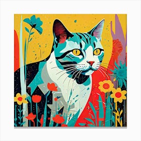 Cat Enjoying Spring Time In A Field Of Flowers Canvas Print