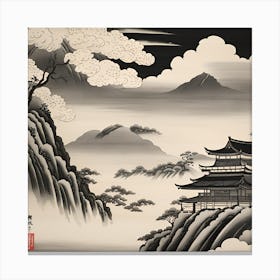 Asian Landscape Japanese Monochromatic Canvas Print