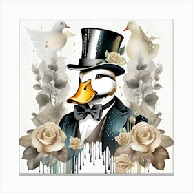 Duck In A Top Hat Watercolor Splash Dripping Canvas Print