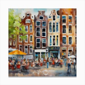 Amsterdam Cafes.Amsterdam city.summer. Cafes. Passersby, sidewalks. Oil colors. 3 Canvas Print