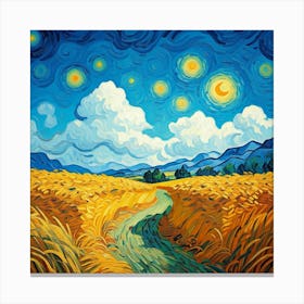 Starry Night Over Wheat Field Canvas Print