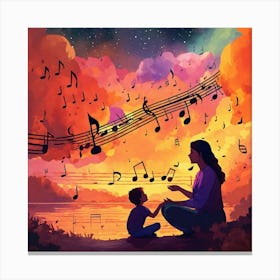 Mother Singing Wise Lessons To Her Son With Musica Canvas Print