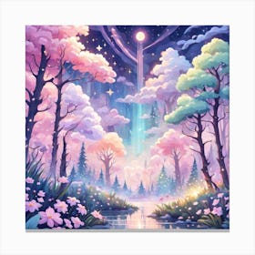 A Fantasy Forest With Twinkling Stars In Pastel Tone Square Composition 402 Canvas Print