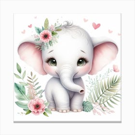 Baby Elephant With Flowers Canvas Print