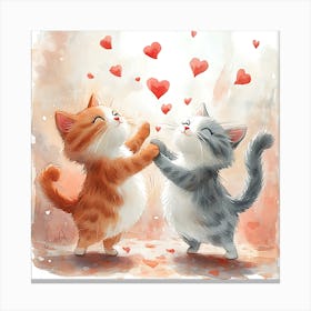 Dancing Cats Under Falling Heart 10 Canvas Print