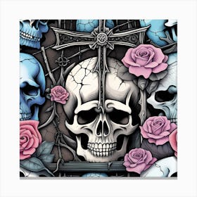 Skulls And Roses Canvas Print