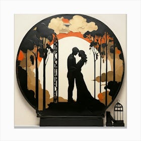 Silhouettes Couple of lovers, Deco Art Canvas Print