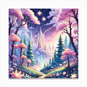 A Fantasy Forest With Twinkling Stars In Pastel Tone Square Composition 88 Canvas Print