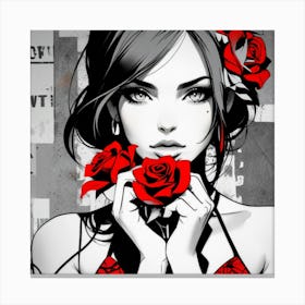 Girl With Roses Canvas Print