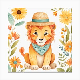 Floral Baby Lion Nursery Painting (32) Canvas Print