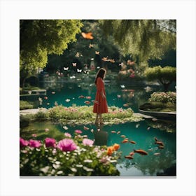 Girl In A Garden 4 Canvas Print